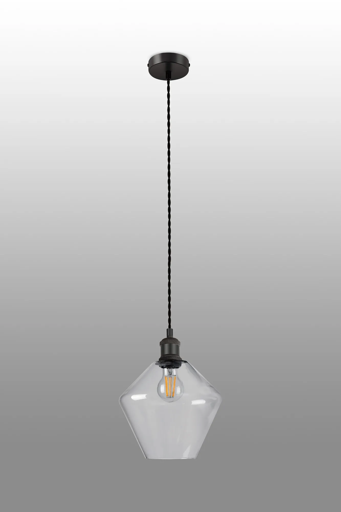 Cawdor Single Pendant, 1 Light E27, Matt Black/Black/Amber Diamond Glass DK1139  Deco Cawdor